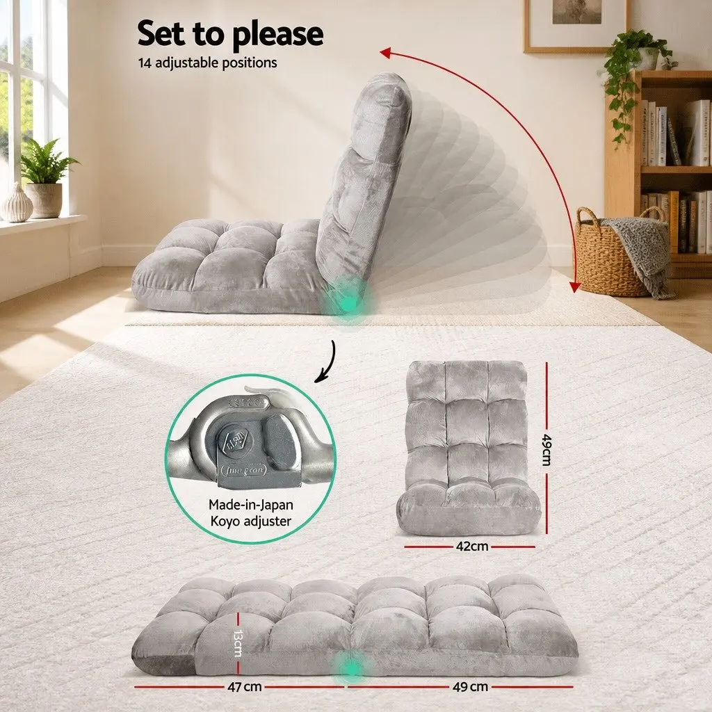 Lounge Sofa Chair Adjustable Reading Recliner Grey Flannel Fabric Foldable
