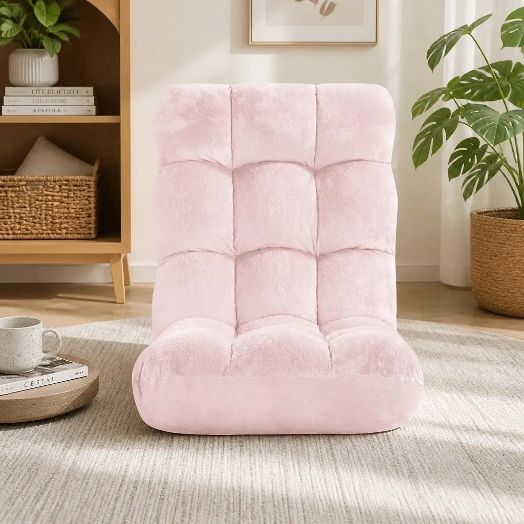 Lounge Sofa Chair Adjustable Recliner for Living Room 14 Positions Foldable Pink