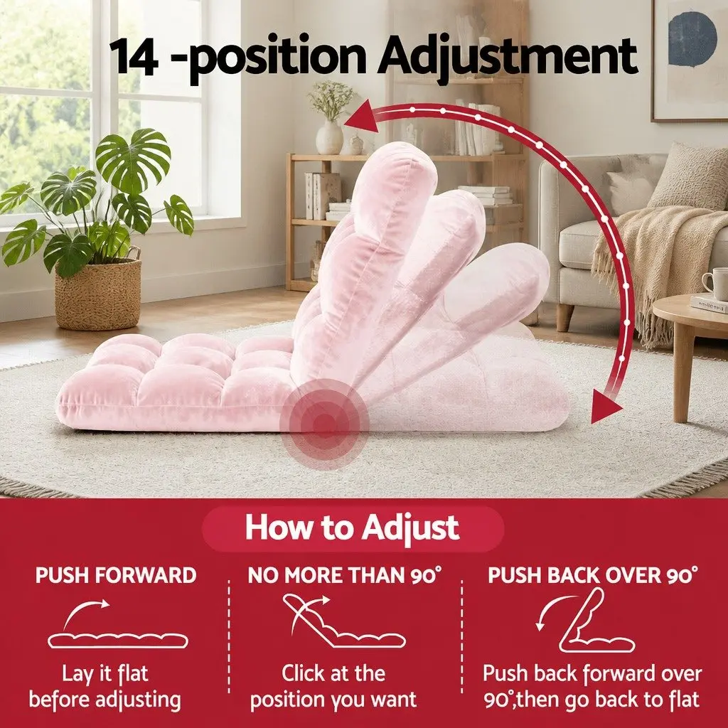 Lounge Sofa Chair Adjustable Recliner for Living Room 14 Positions Foldable Pink