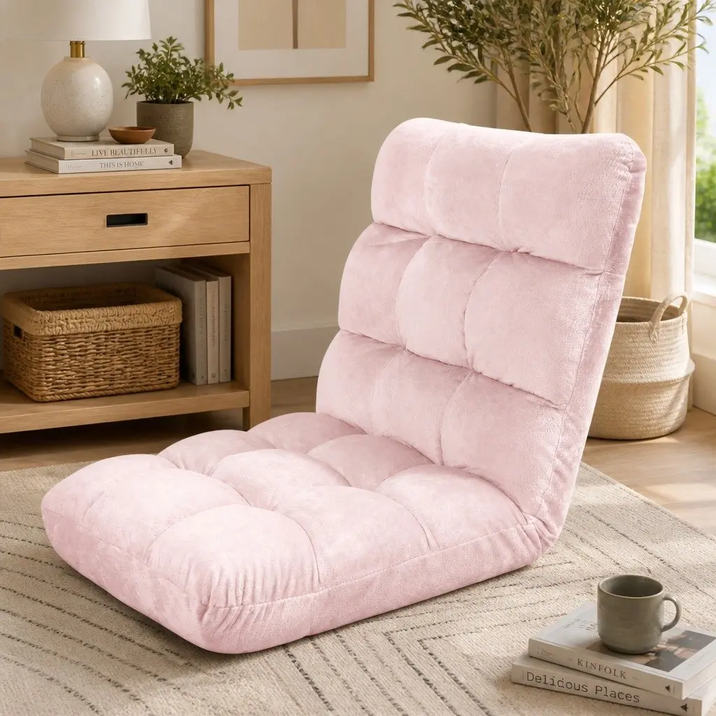 Lounge Sofa Chair Adjustable Recliner for Living Room 14 Positions Foldable Pink