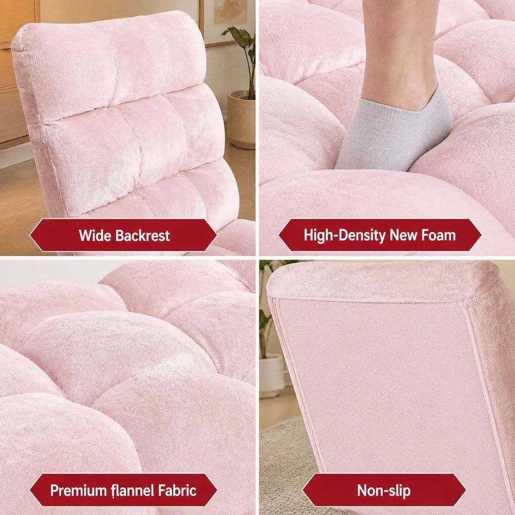 Lounge Sofa Chair Adjustable Recliner for Living Room 14 Positions Foldable Pink