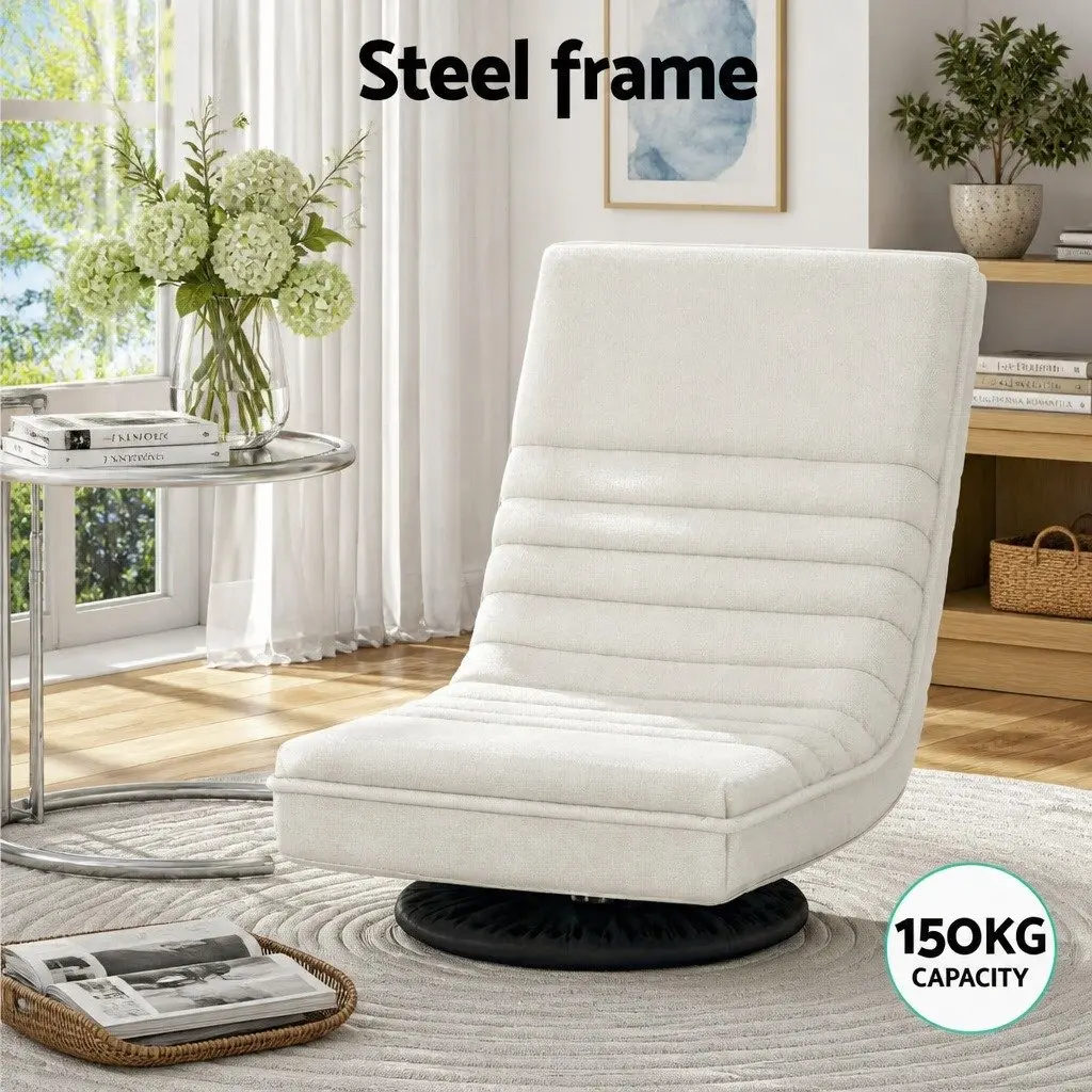 Floor Lounge Chair Swivel Foldable White Sofa with C-Shaped Side Table Set