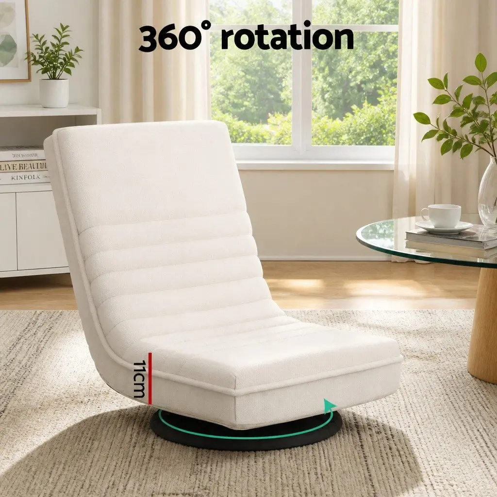 Floor Lounge Chair Swivel Foldable White Sofa with C-Shaped Side Table Set