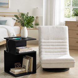 Swivel Floor Chair with Dimensions and Charging Table Details