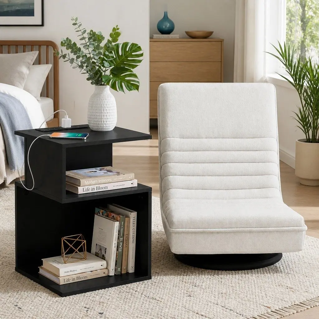 Swivel Floor Chair and Bedside Table Bundle Bedroom Furniture 45cm x 55cm x 57cm