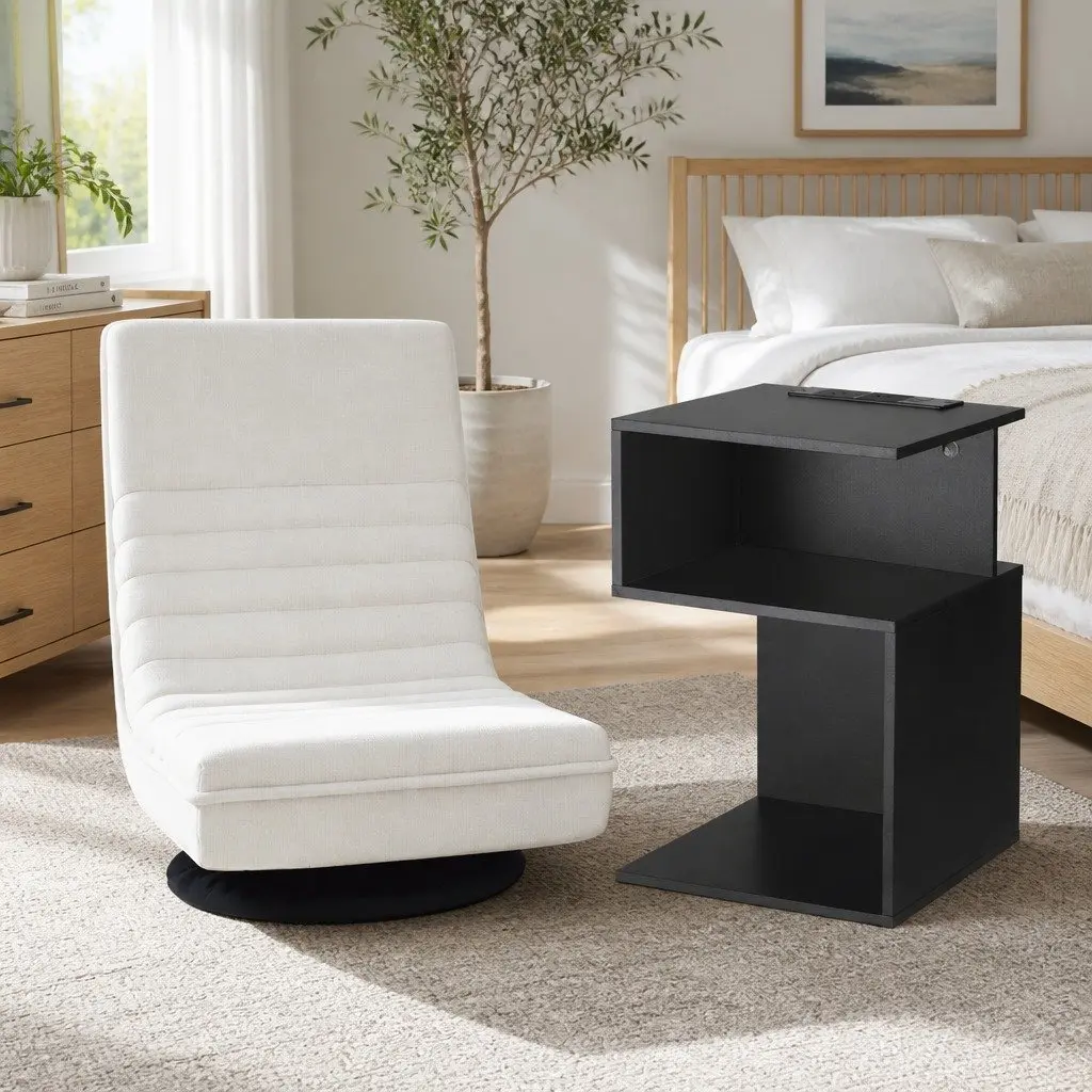 Swivel Floor Chair and Bedside Table Bundle Bedroom Furniture 45cm x 55cm x 57cm