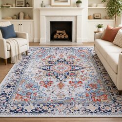 Floor Rug 200X290cm Large Bohemian Washable Carpet Orange Blue Rectangle