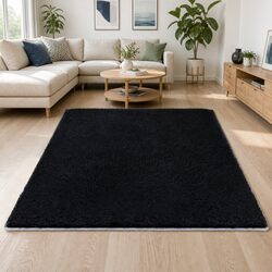 Rectangular Black Floor Rug 160x230cm with Non-Shedding Pile