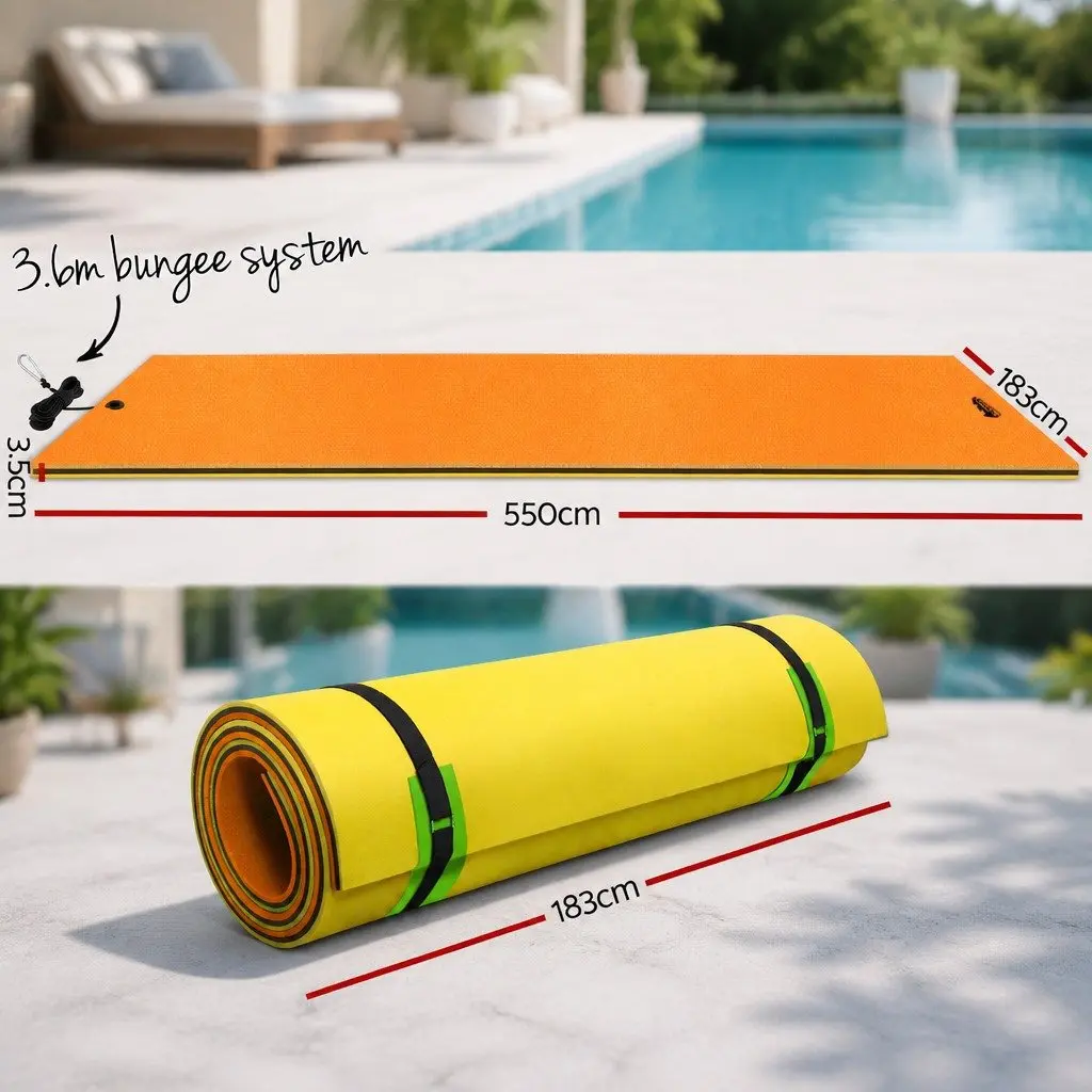 Floating Water Mat for Pool Beach Lake 5.5x1.8m XPE Foam Pad Yellow Black