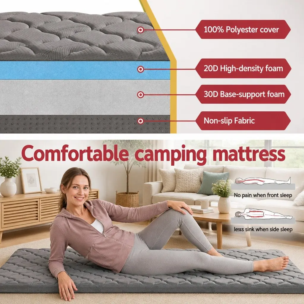 Foldable Camping Mattress Indoor Outdoor Grey 190cm x 90cm x 5cm