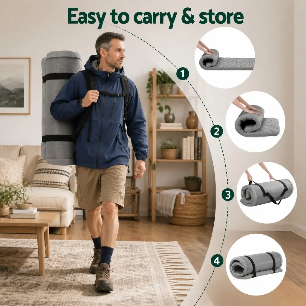 Foldable Camping Mattress Indoor Outdoor Grey 190cm x 90cm x 5cm