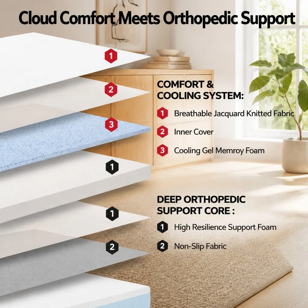 Cooling Gel Memory Foam Mattress Topper Queen Size 22cm Medium Firm Support