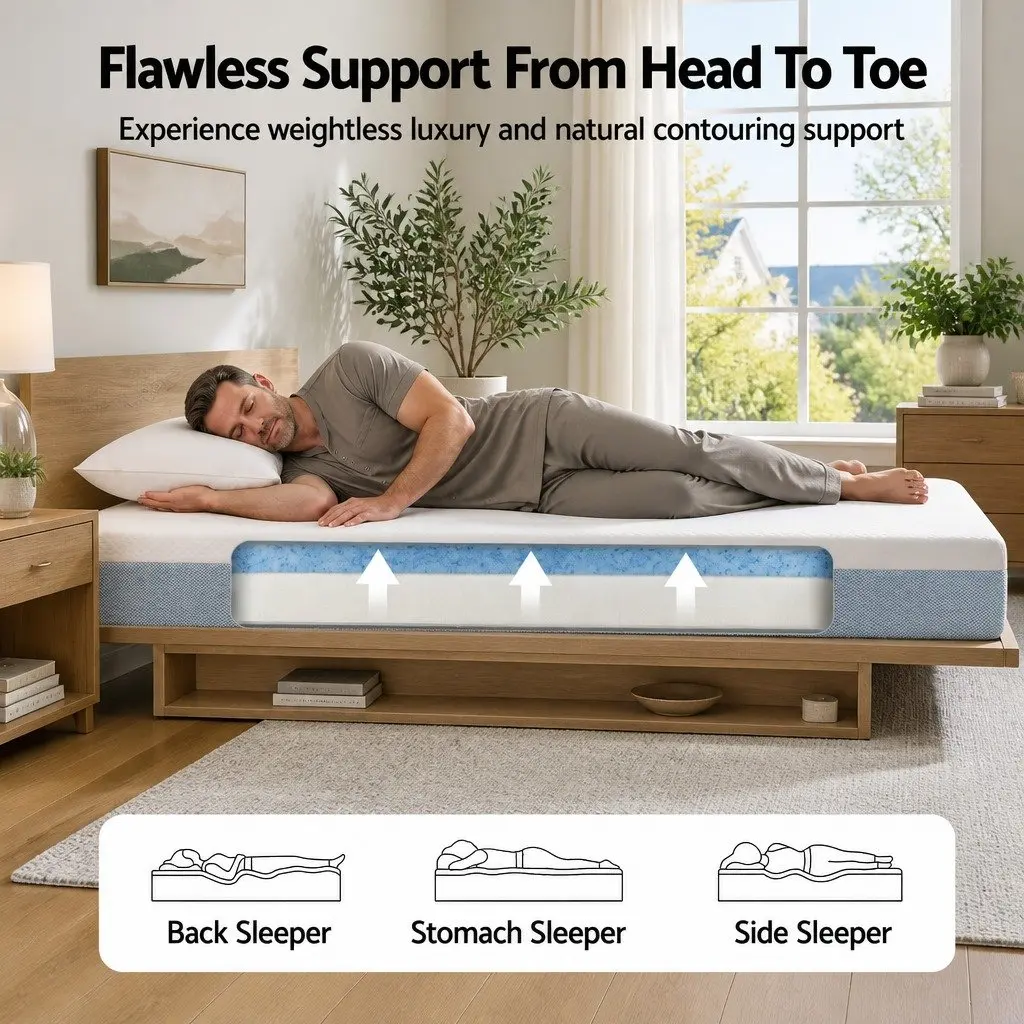 Cooling Gel Memory Foam Mattress Topper Queen Size 22cm Medium Firm Support