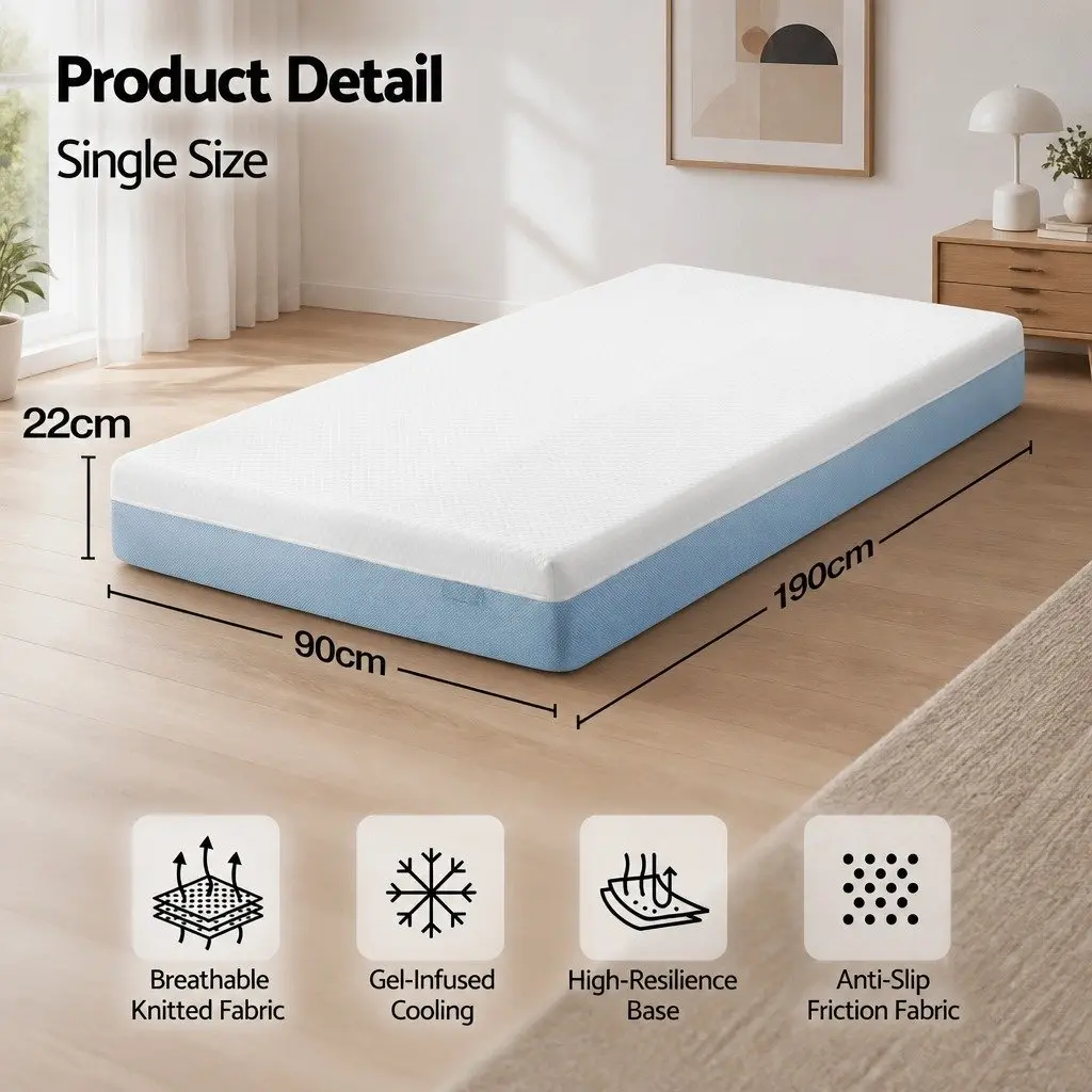 Memory Foam Mattress Single 22cm Cooling Gel Medium Firm