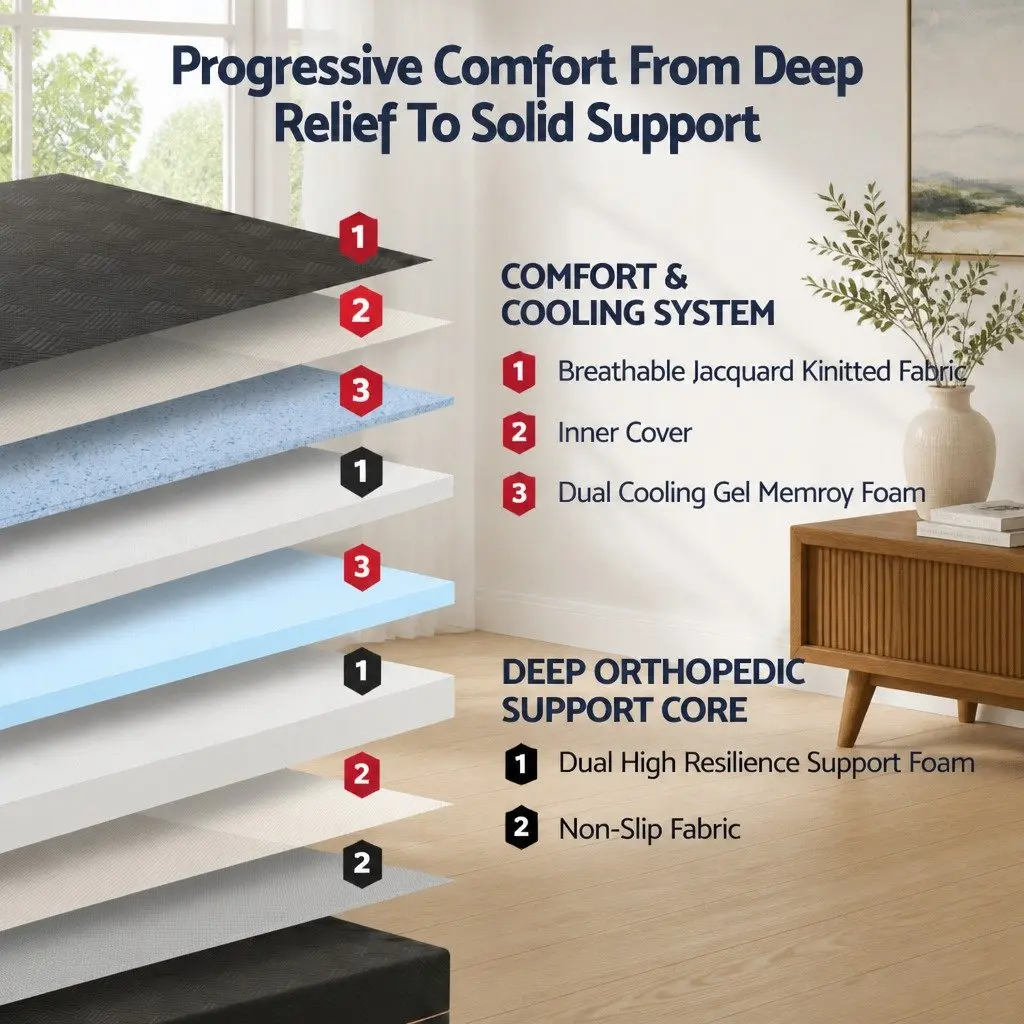 King Single Cooling Memory Foam Mattress 30cm Medium Firm Gel Comfort Pressure