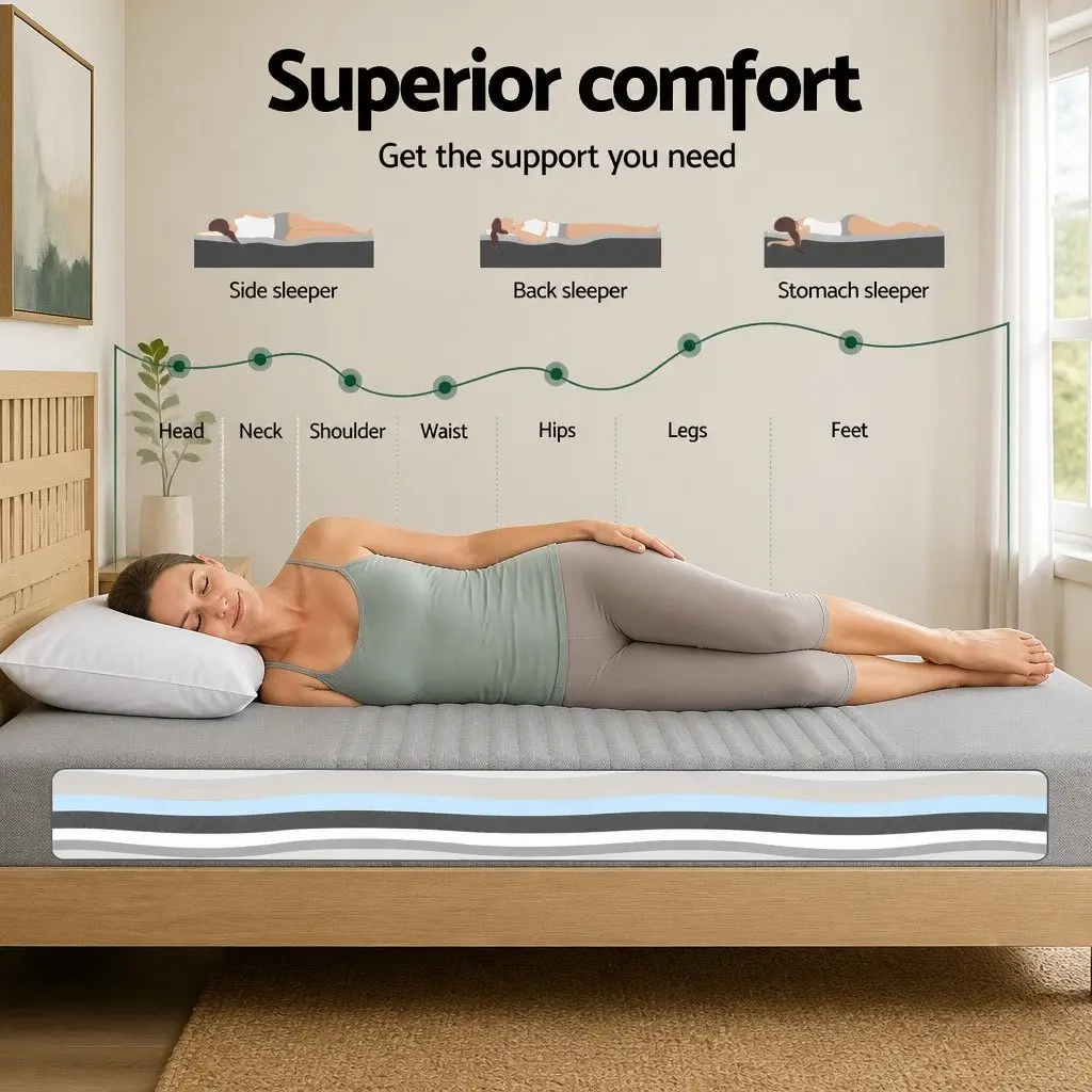 Cool Gel Memory Foam Mattress 7-Zone Charcoal Washable Bamboo Cover Double 15cm