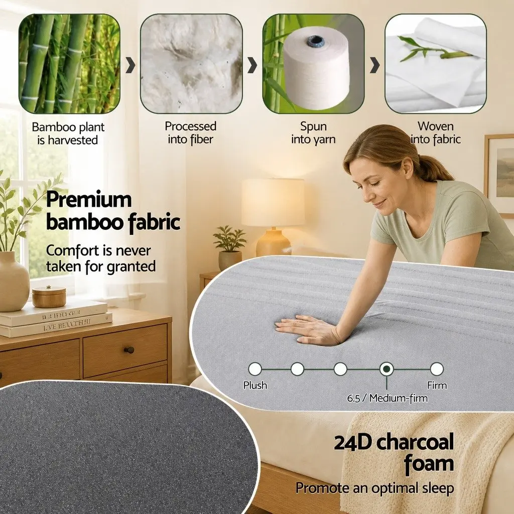 Cool Gel Memory Foam Mattress 7-Zone Charcoal Washable Bamboo Cover Double 15cm