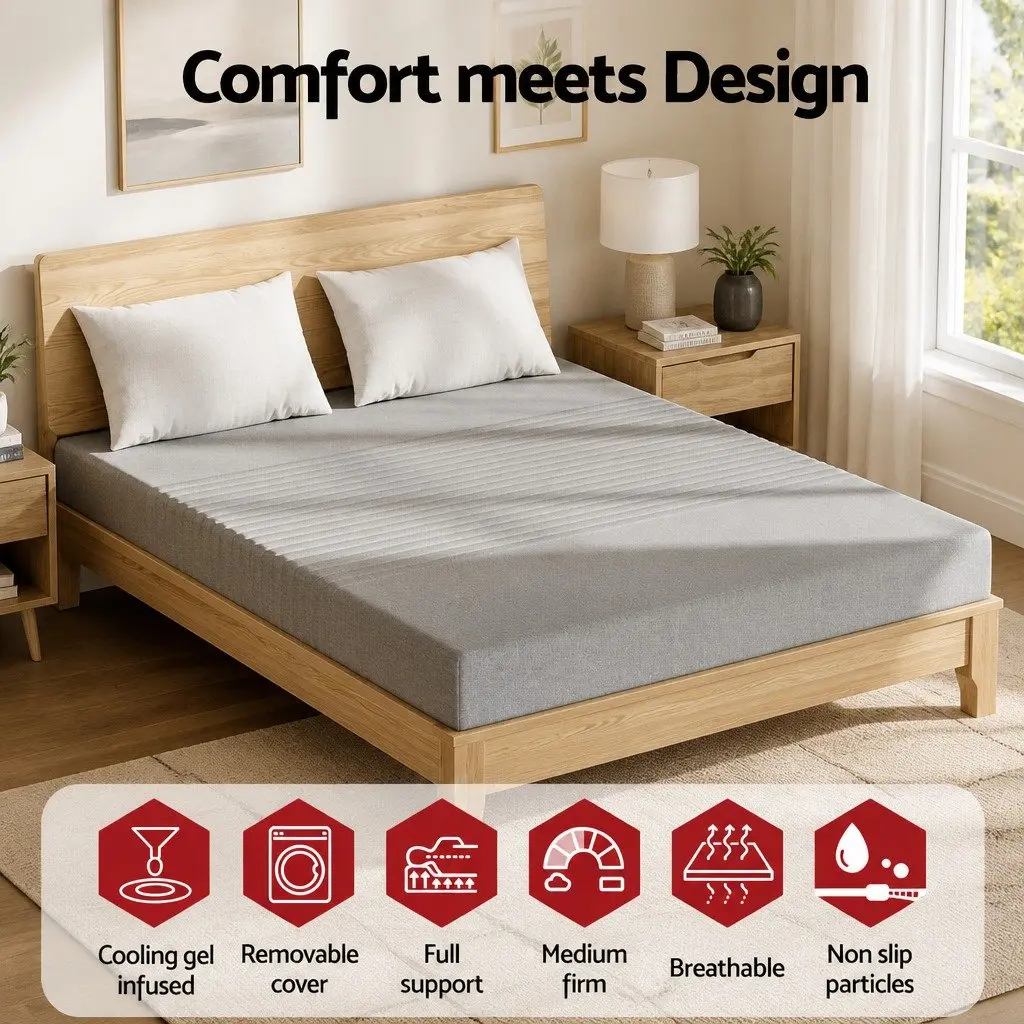 King Size Mattress for Bedroom 15cm Memory Foam Cooling Gel 7-Zone Support Bamboo Cover Grey