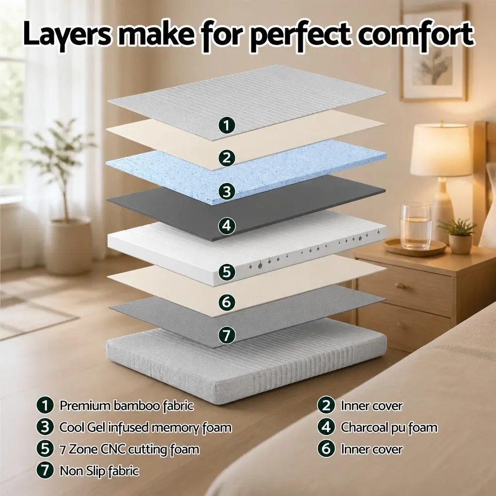 Memory Foam Mattress King Single 15cm Cool Gel 7-Zone Support Bamboo Cover