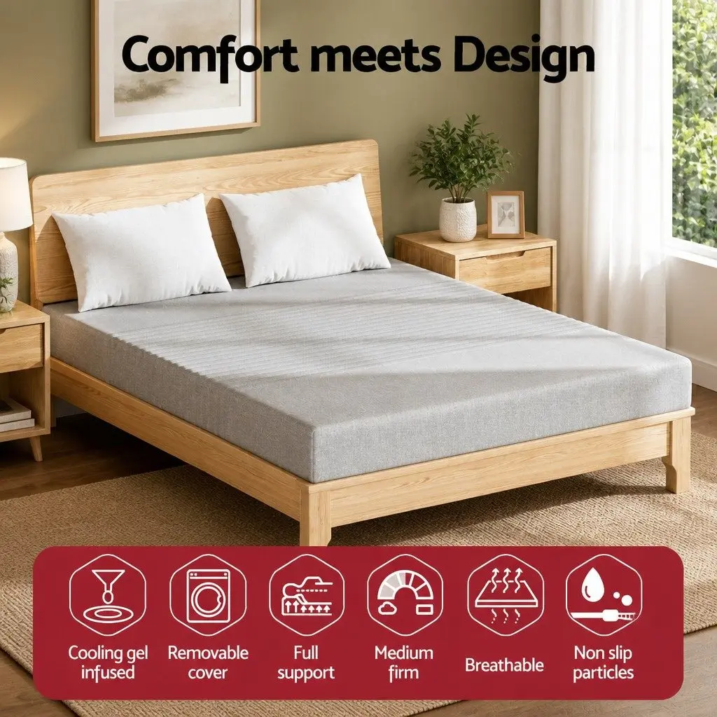 Queen Mattress Memory Foam 15cm Bamboo Cover Cooling Gel Infused Medium Firm Support