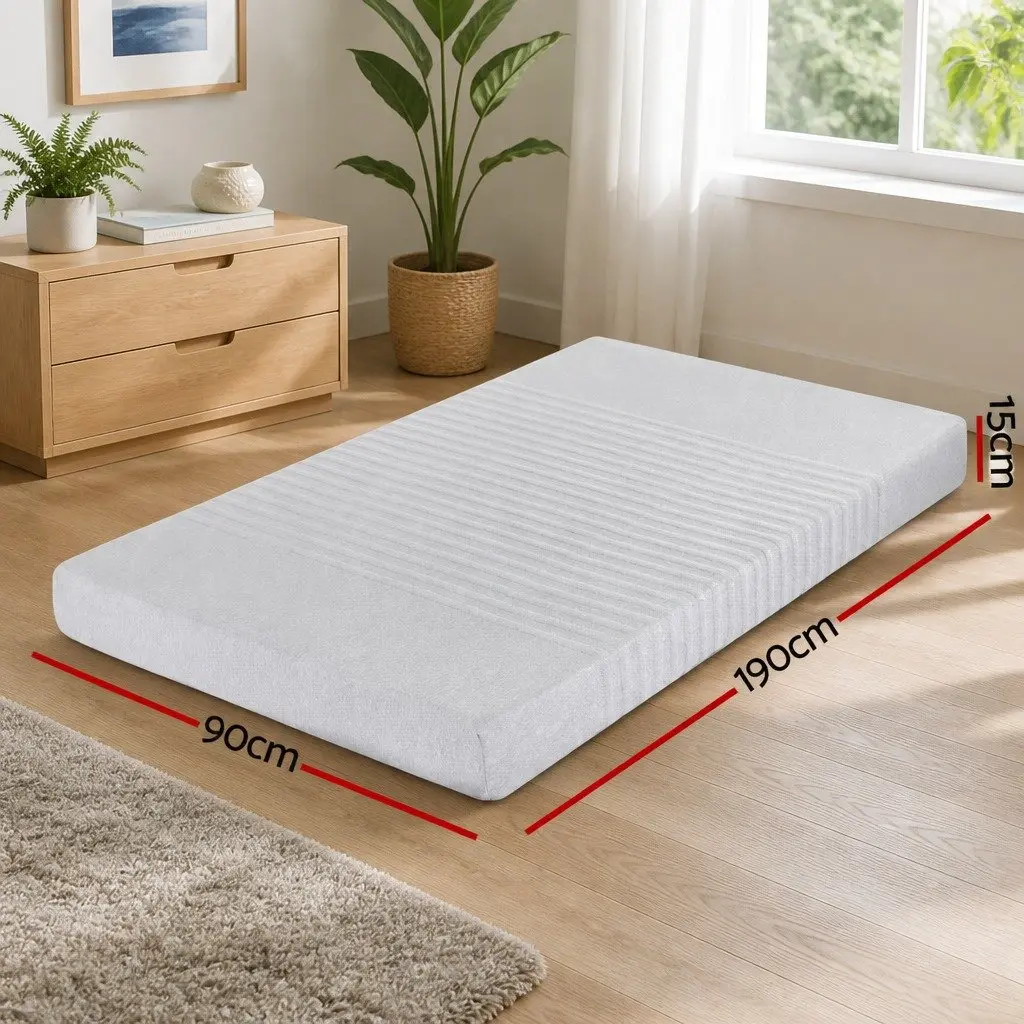 Single Memory Foam Mattress for Compact Sleeping Spaces 15cm Cool Gel 7-Zone Support Bamboo Cover Grey