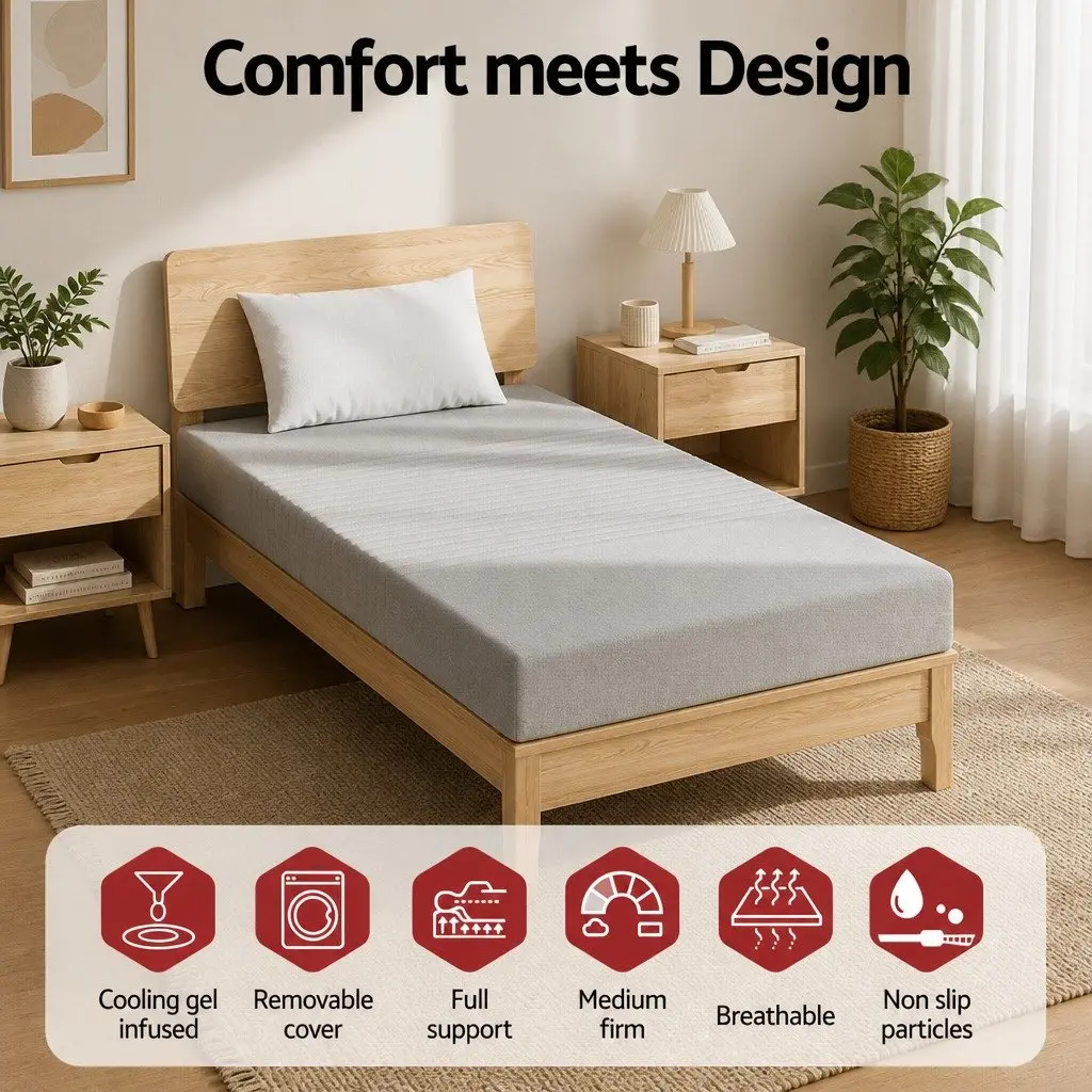 Single Memory Foam Mattress for Compact Sleeping Spaces 15cm Cool Gel 7-Zone Support Bamboo Cover Grey