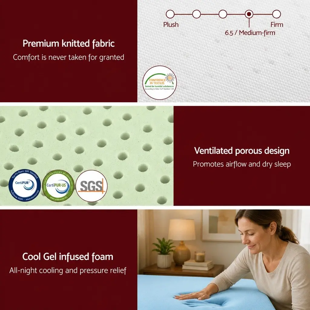 Queen Memory Foam Mattress 20cm Non-Spring Cooling Gel Green Tea Medium Firm