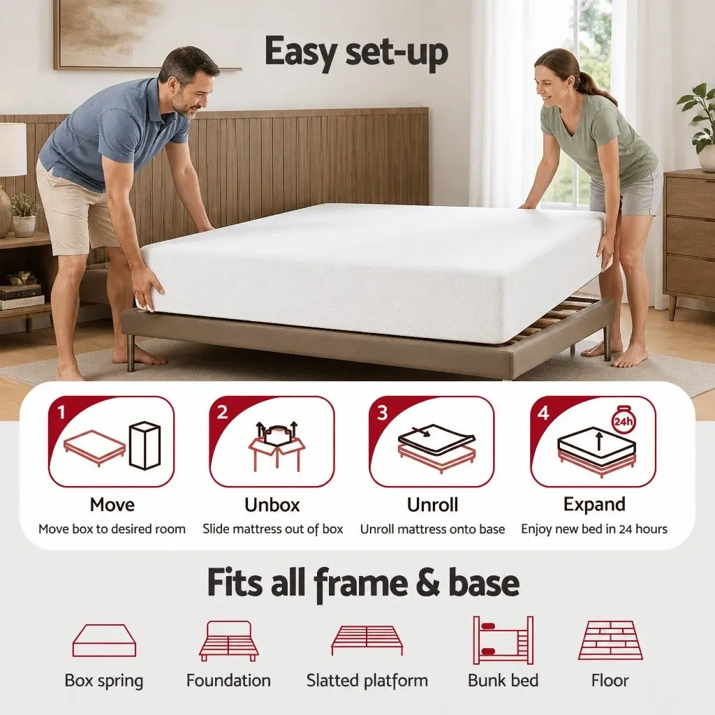 Queen Memory Foam Mattress 20cm Non-Spring Cooling Gel Green Tea Medium Firm