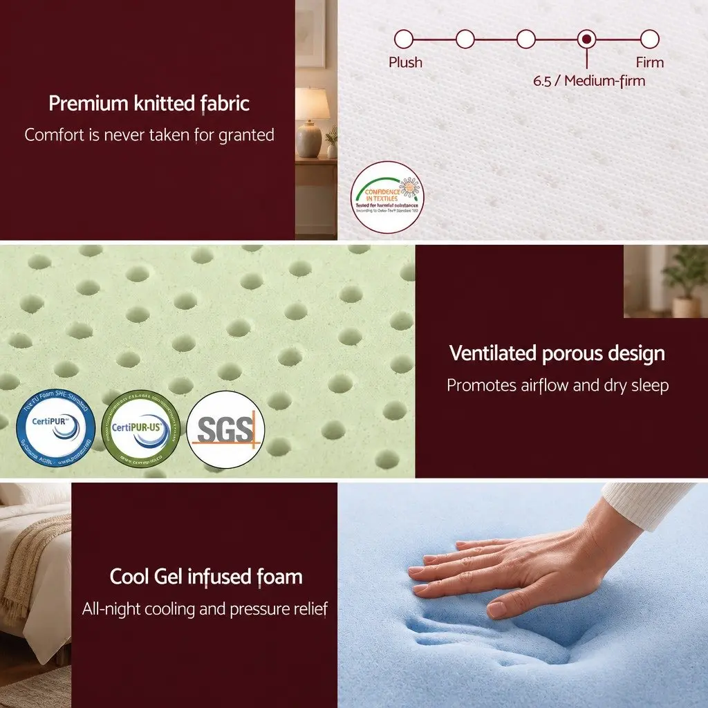 Single Memory Foam Mattress for Bedroom 20cm Non-Spring Medium-Firm Support Cooling Gel