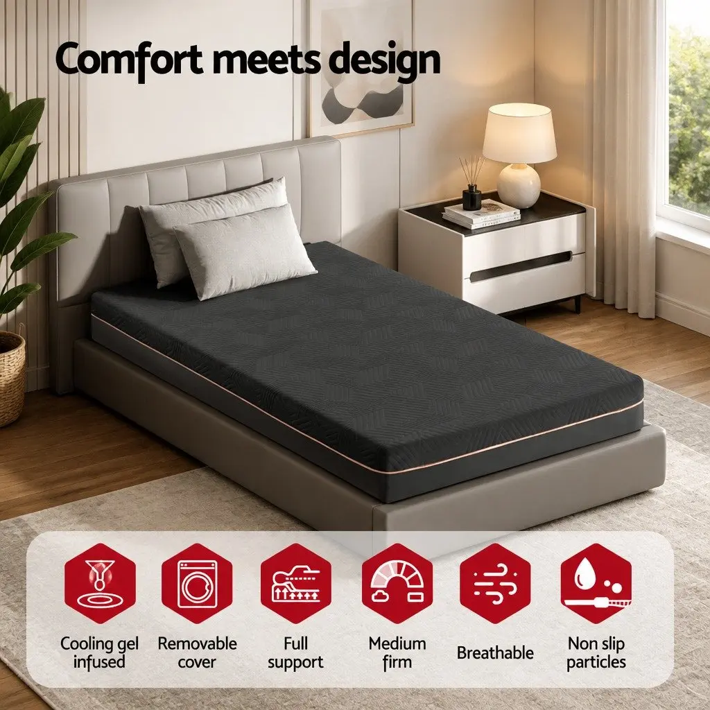 King Single Mattress for Bedroom 18cm Memory Foam Cooling Gel Green Tea Medium Firm