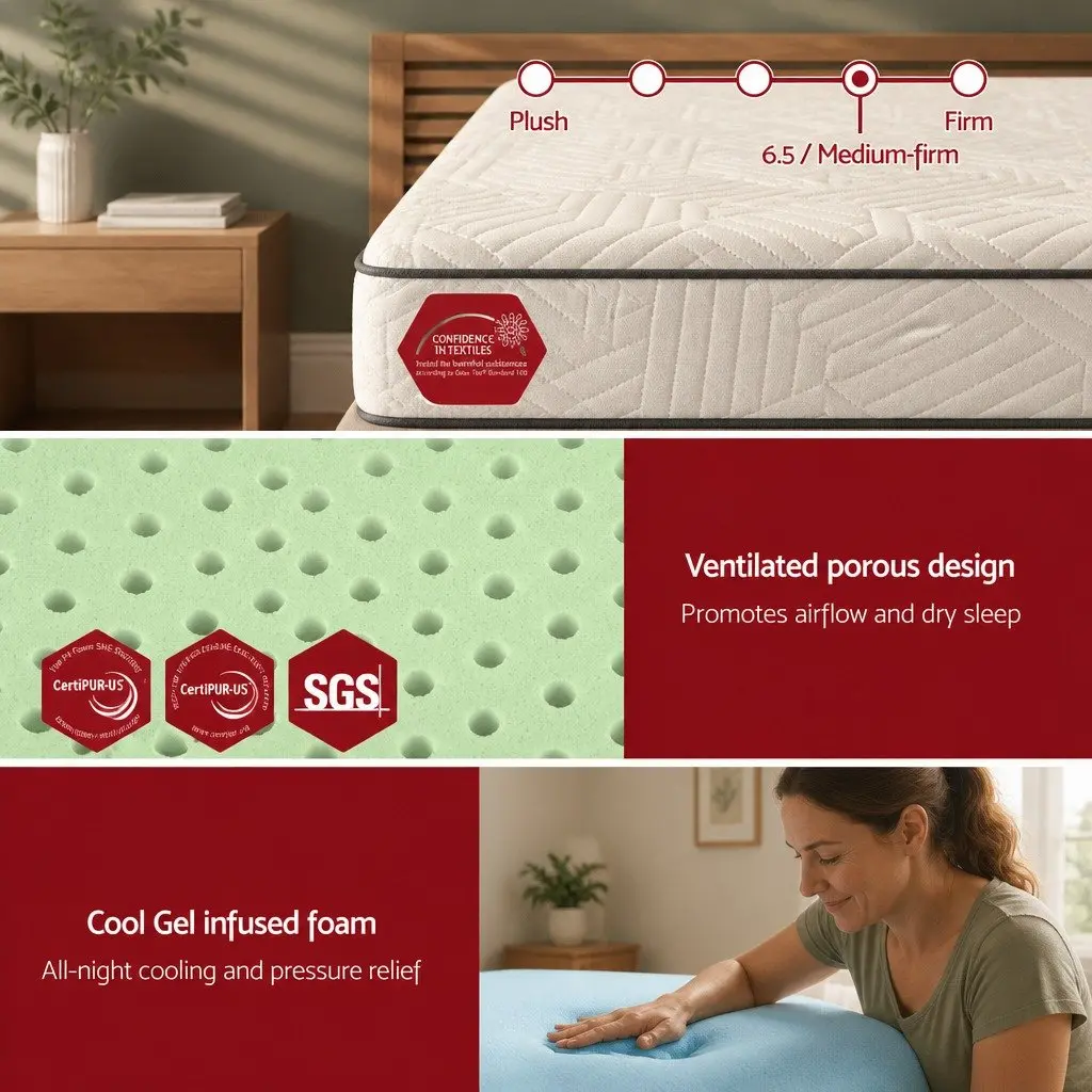 King Single Mattress for Bedroom 18cm Memory Foam Cooling Gel Green Tea Medium Firm