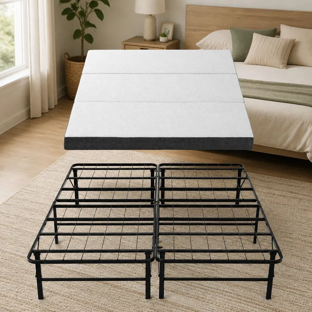 Folding Bed with Mattress Double Guest Portable Foldable Compact Storage Bamboo