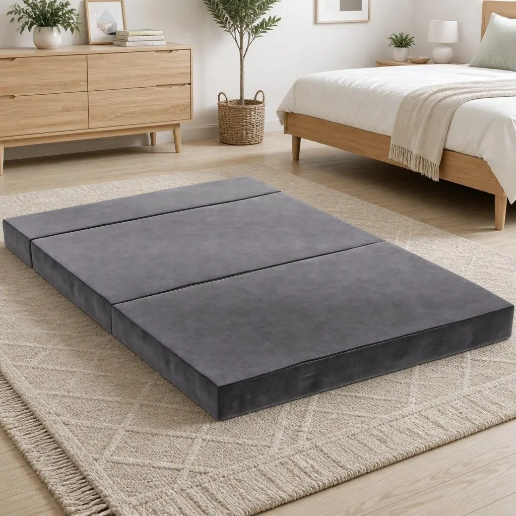 Foldable Foam Mattress Sofa Double Bed Grey Velvet 180 x 122 cm