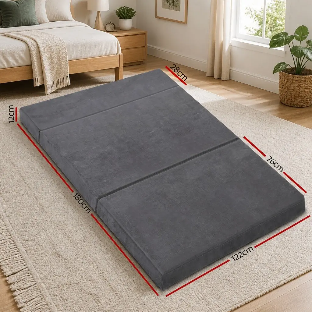 Foldable Foam Mattress Sofa Double Bed Grey Velvet 180 x 122 cm