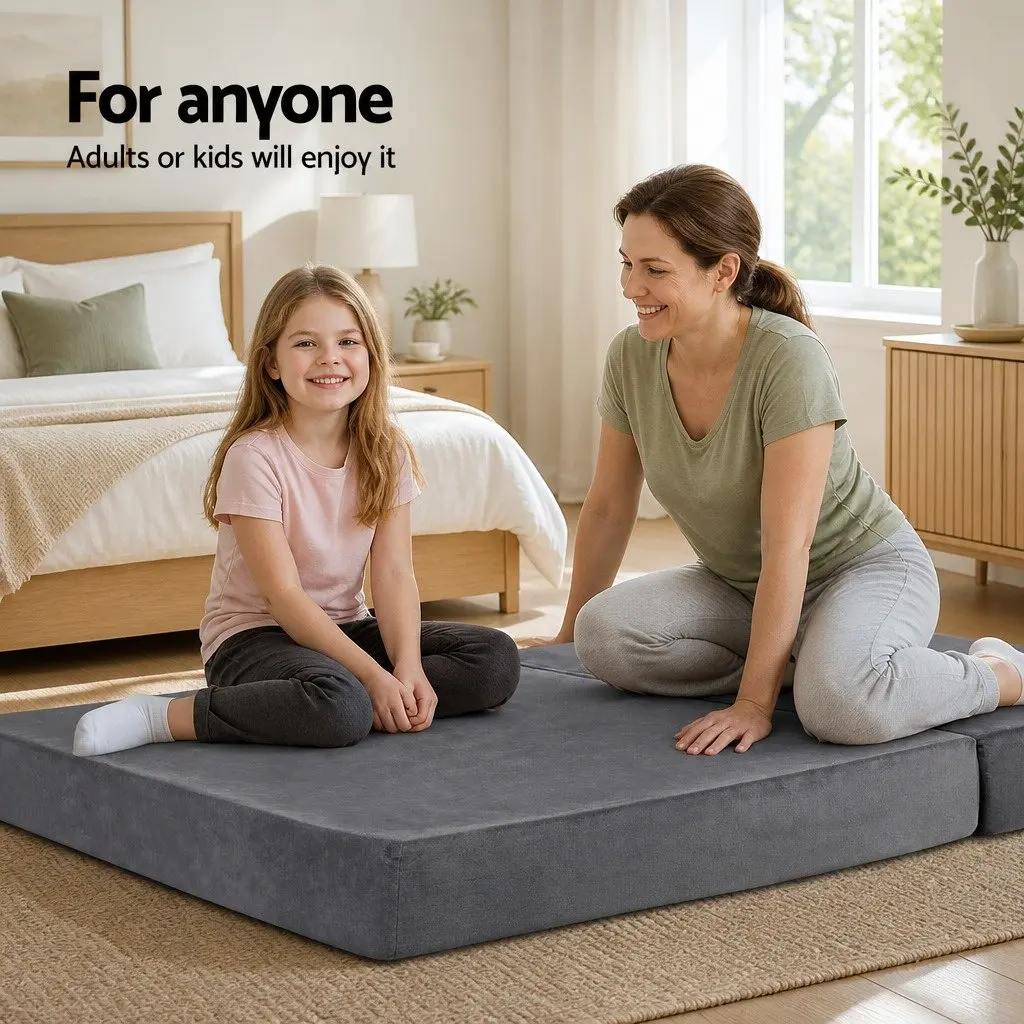 Foldable Foam Mattress Sofa Double Bed Grey Velvet 180 x 122 cm