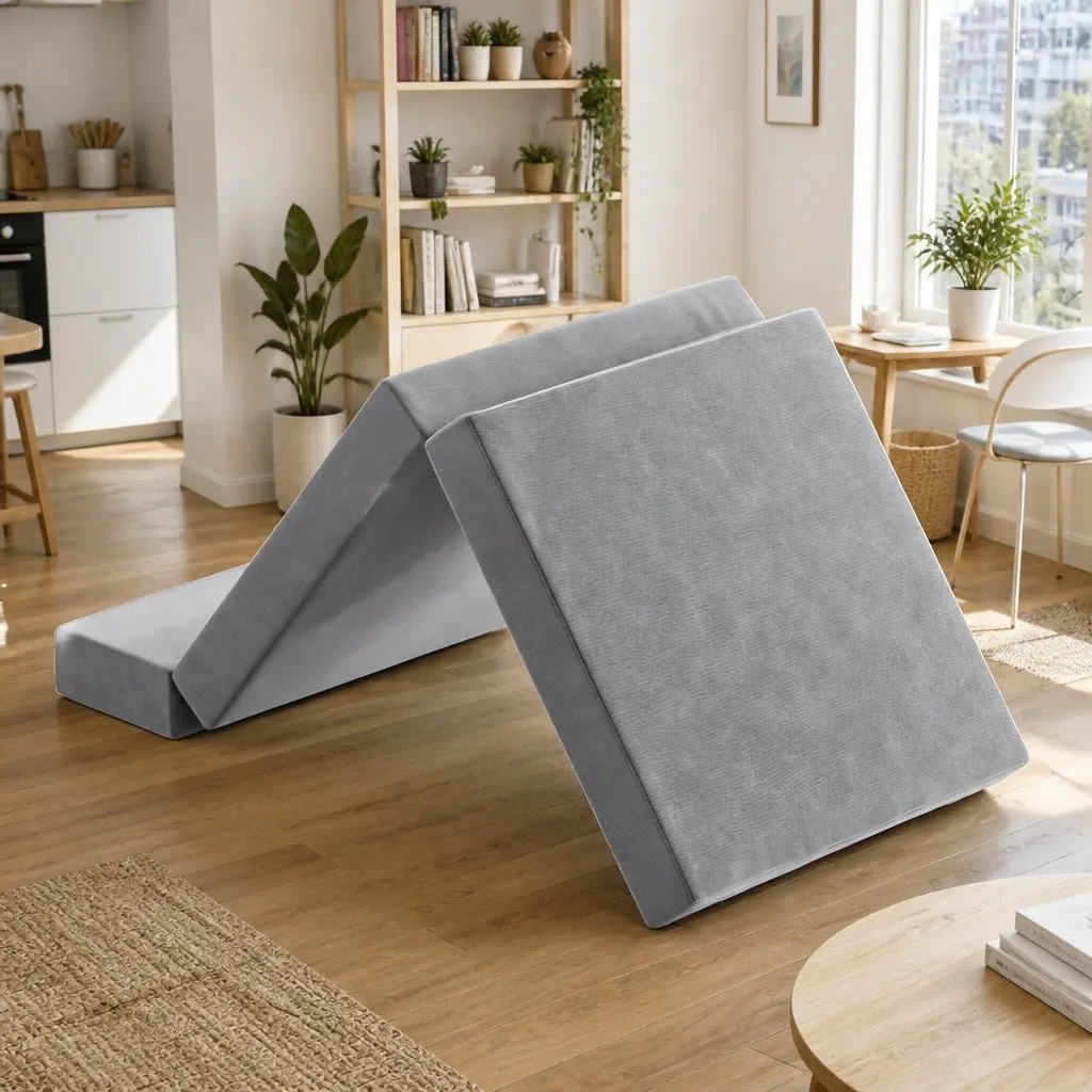 Foldable Foam Mattress Queen Bed Mat Chair Single Sofa Light Grey Portable