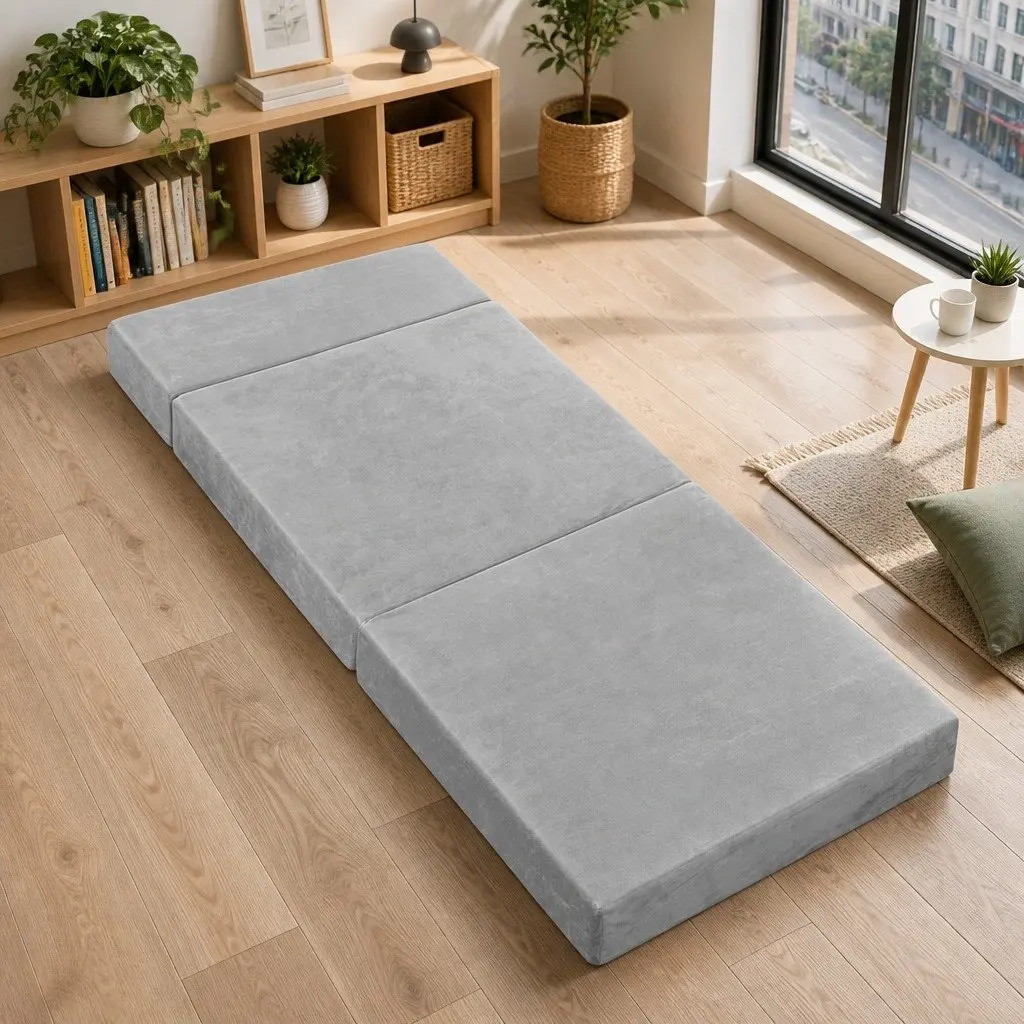Foldable Foam Mattress Queen Bed Mat Chair Single Sofa Light Grey Portable