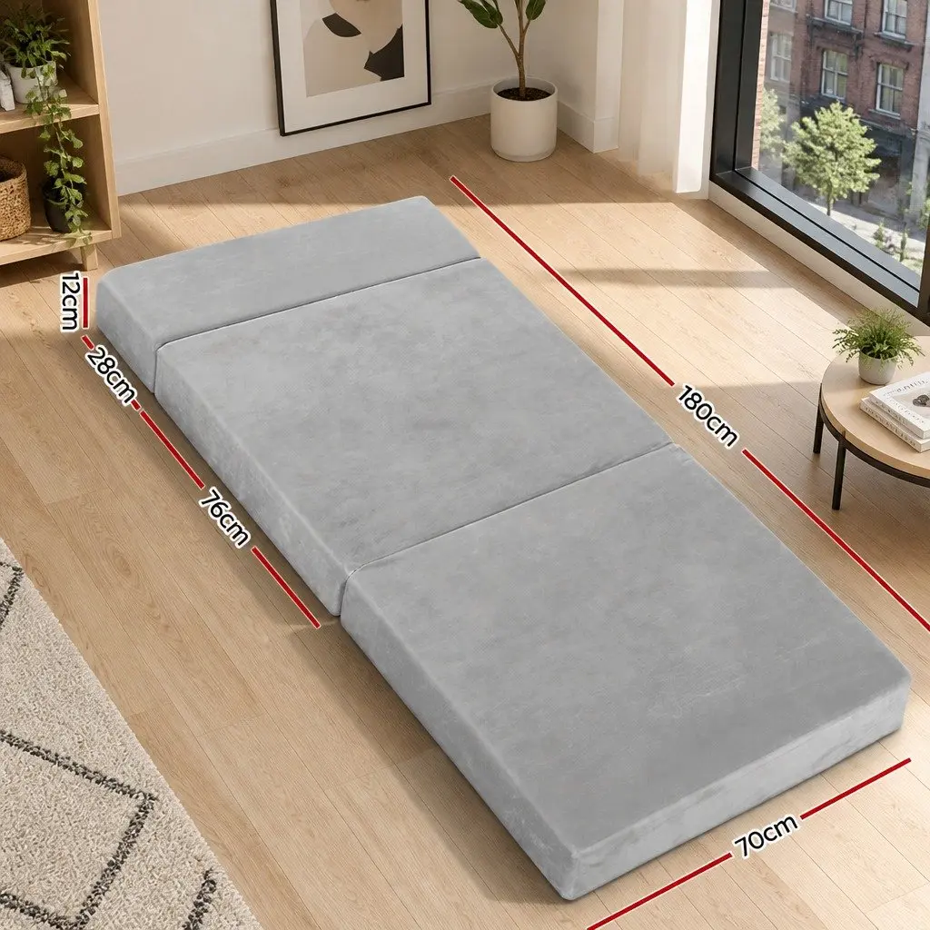 Foldable Foam Mattress Queen Bed Mat Chair Single Sofa Light Grey Portable