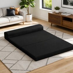 Foldable Foam Mattress Sofa Bed Double Black Convertible Guest Sleeping Mat