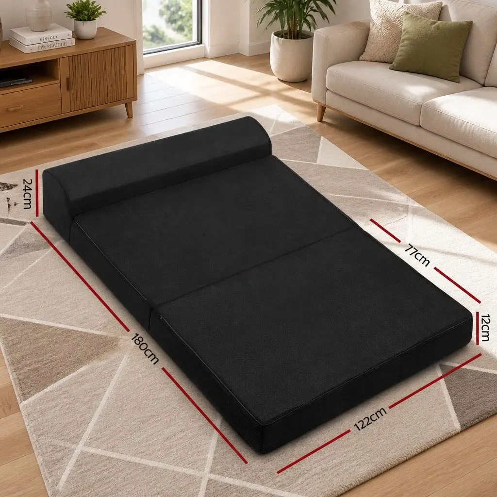 Foldable Foam Mattress Sofa Bed Double Black 180cm x 122cm x 24cm