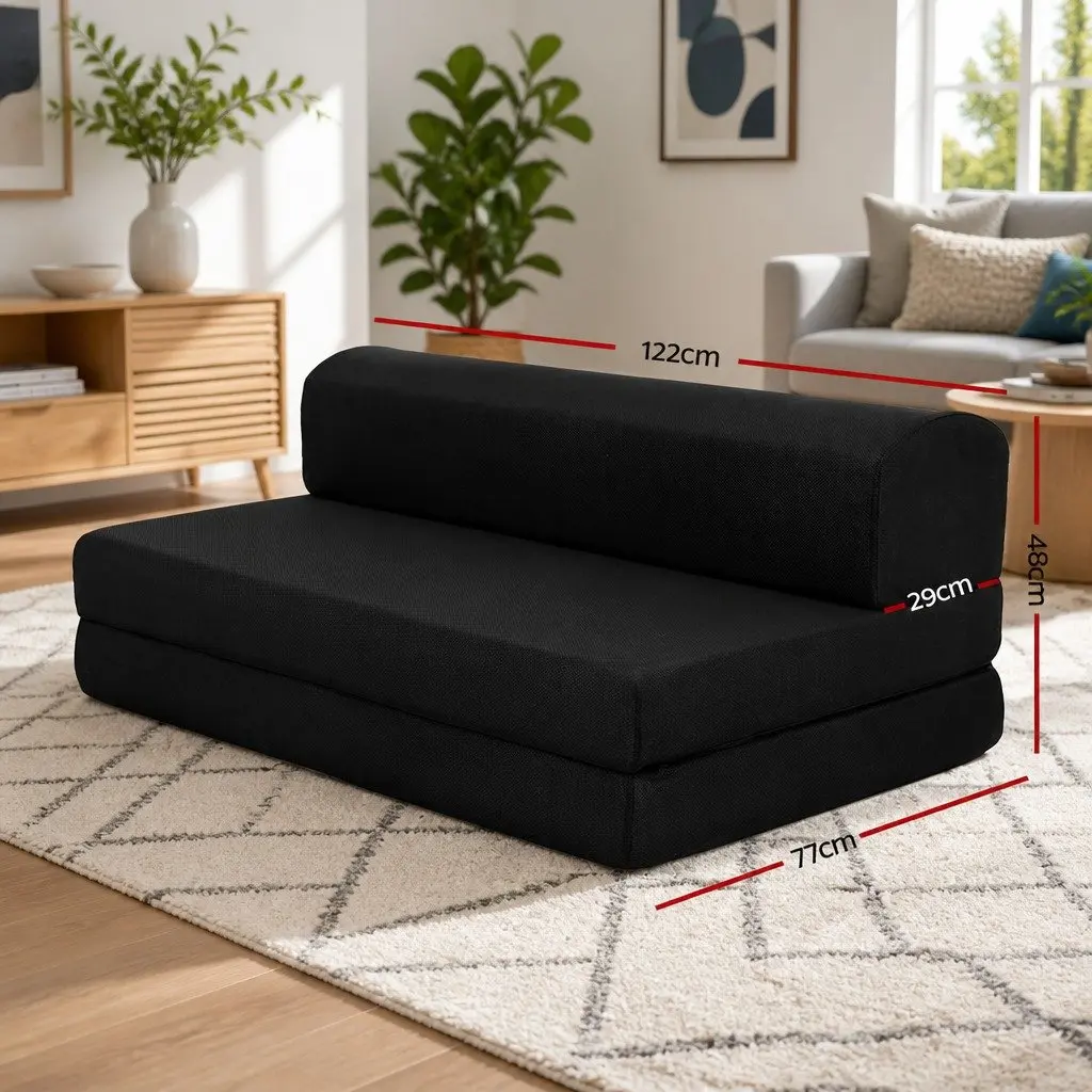 Foldable Foam Mattress Sofa Bed Double Black 180cm x 122cm x 24cm