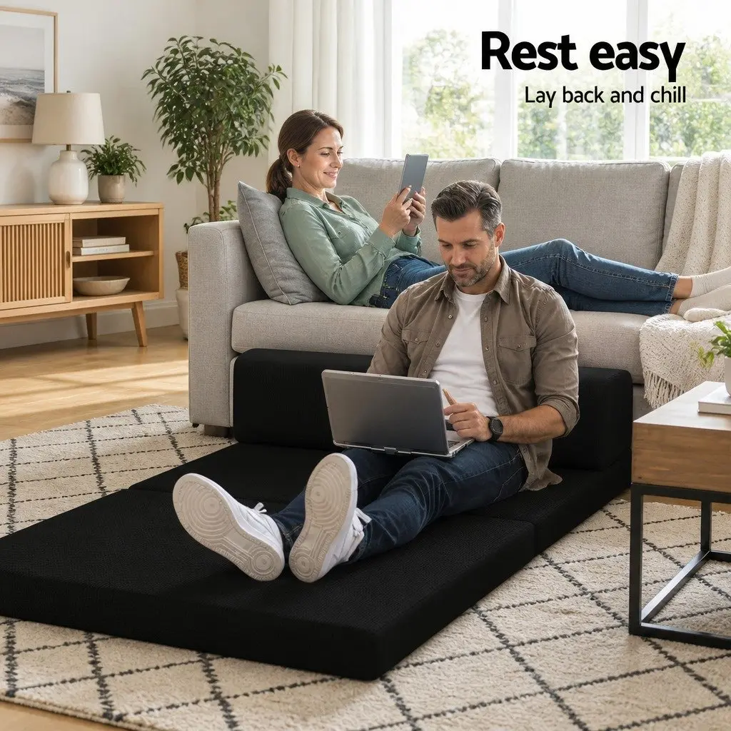 Foldable Foam Mattress Sofa Bed Double Black 180cm x 122cm x 24cm