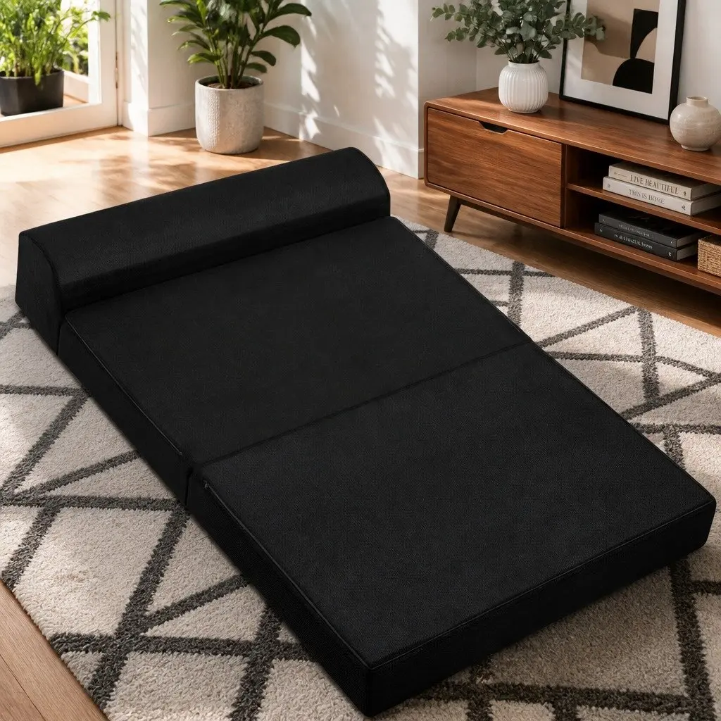 Foldable Foam Mattress Sofa Bed Double Black 180cm x 122cm x 24cm