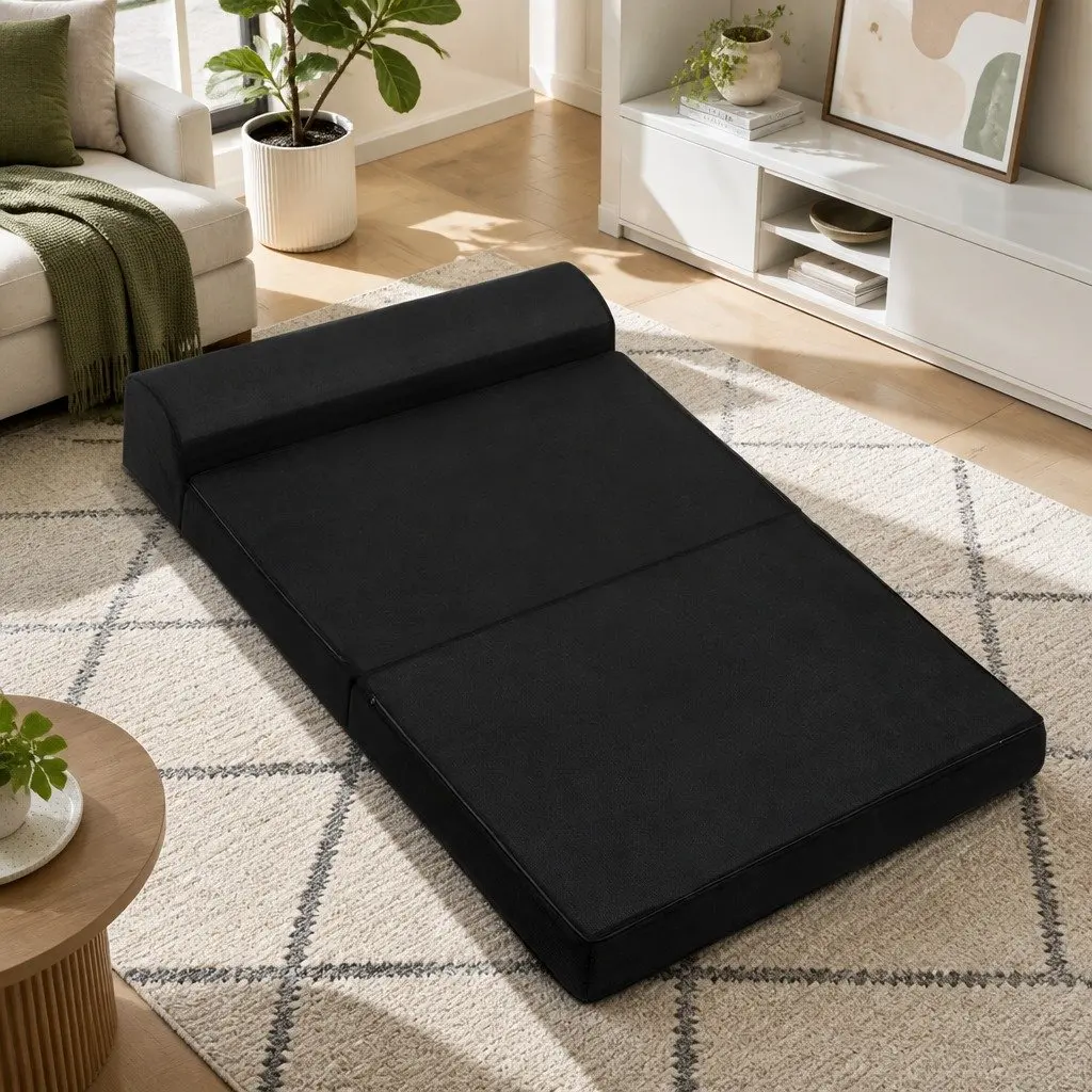 Foldable Foam Mattress Sofa Bed Double Black 180cm x 122cm x 24cm