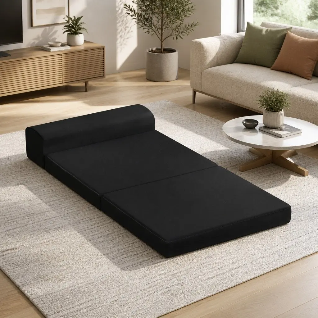 Black Convertible Foam Mattress Sofa Bed