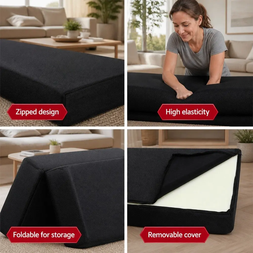 Black Convertible Foam Mattress Sofa Bed