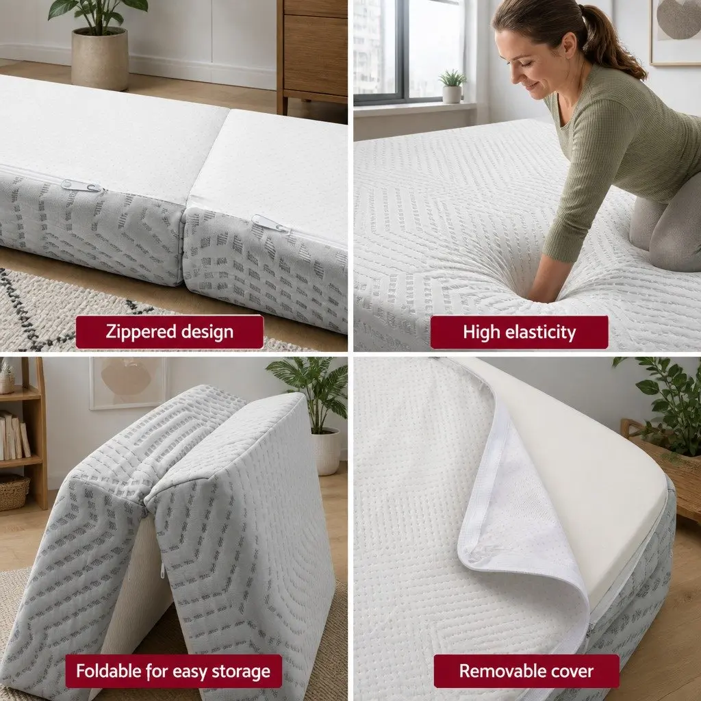 Tri-Fold Mattress Double Bed Chair Grey Foldable Foam Convertible Sofa Flexible