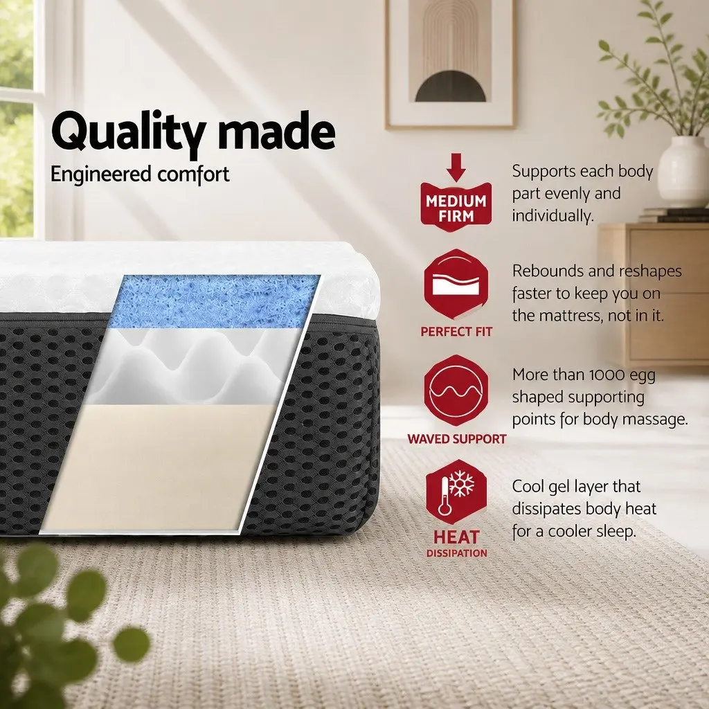 Cool Gel Memory Foam Mattress Double Queen Size Medium Firm Non Spring Bed with Removable Cover for Pressure Relief and Comfort