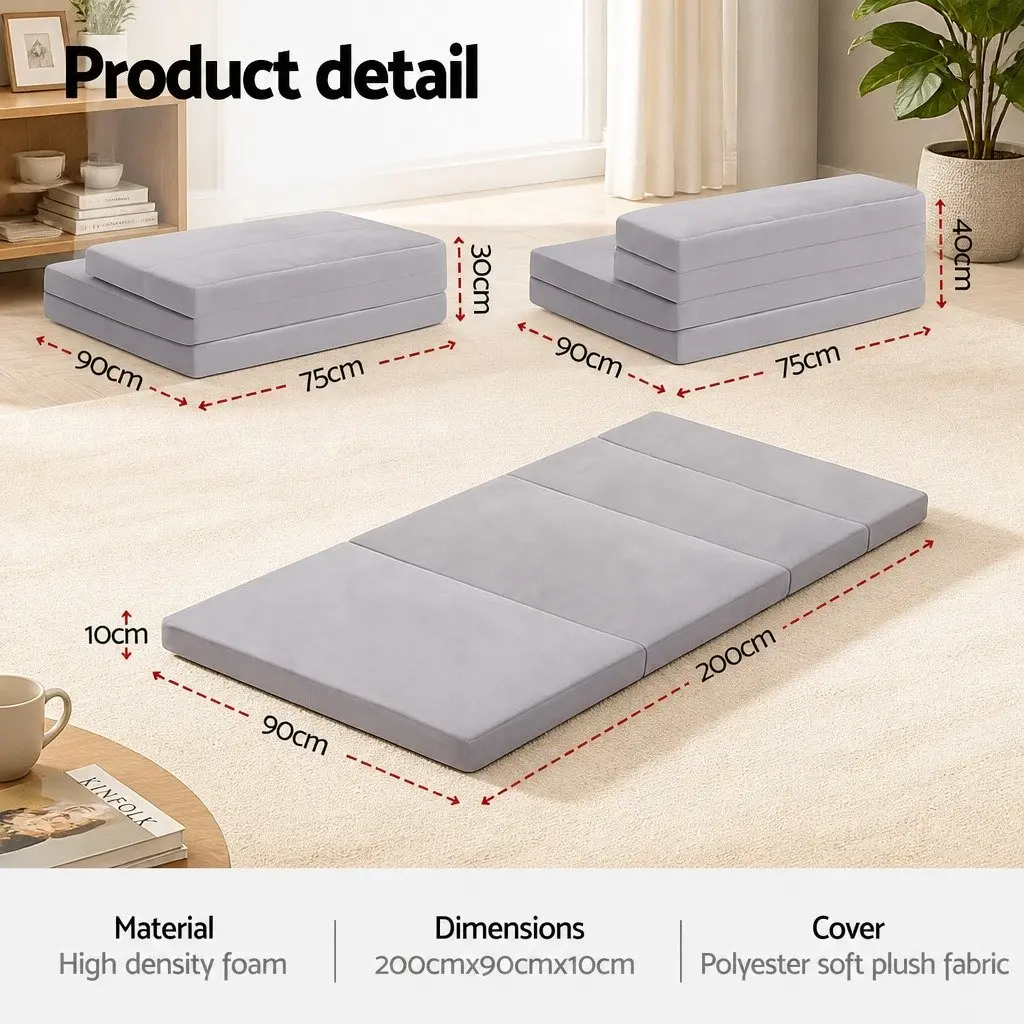 Foldable Mattress 4-Fold Sofa Bed Camping Cushion Mat Guest Sleeping Portable