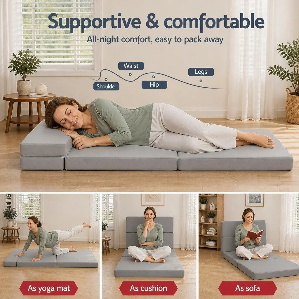 Foldable Mattress 4-Fold Sofa Bed Camping Cushion Mat Guest Sleeping Portable